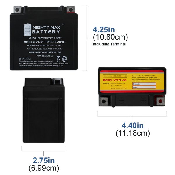 YTX5L-BS Replacement Battery for Beta RR 430 EFI Enduro 15-17