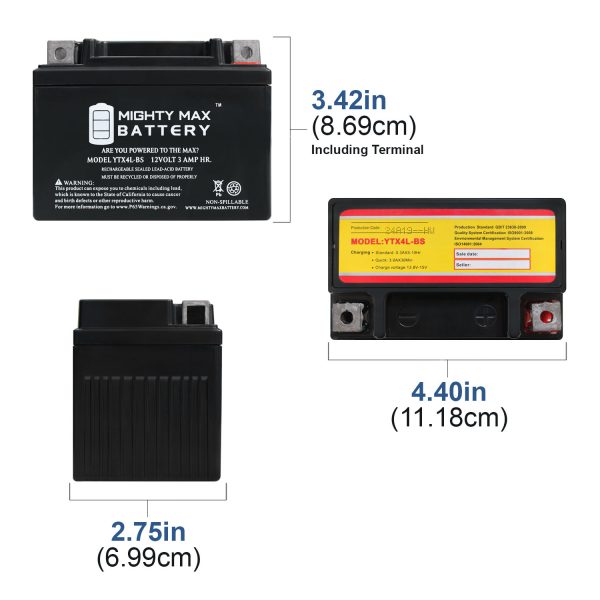 YTX4L-BS SLA Replacement Battery Compatible with UPlus YTX4L-BS