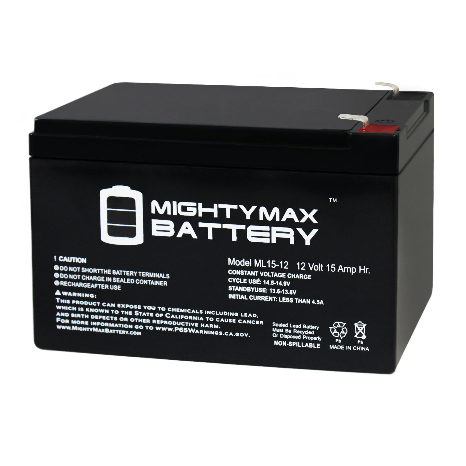 ML15-12 12V 15Ah F2 Replacement for Zip Battery SLA-12V-14AH-T2 -  MightyMaxBattery