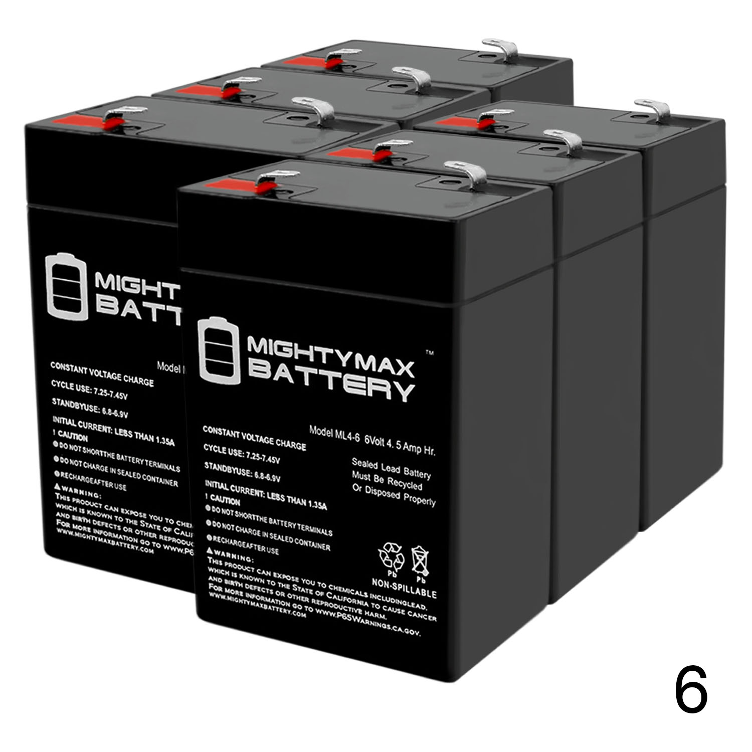 Mighty Max Battery ML4-6 - 6 Volt 4.5 AH, F1 Terminal, Rechargeable SLA ...