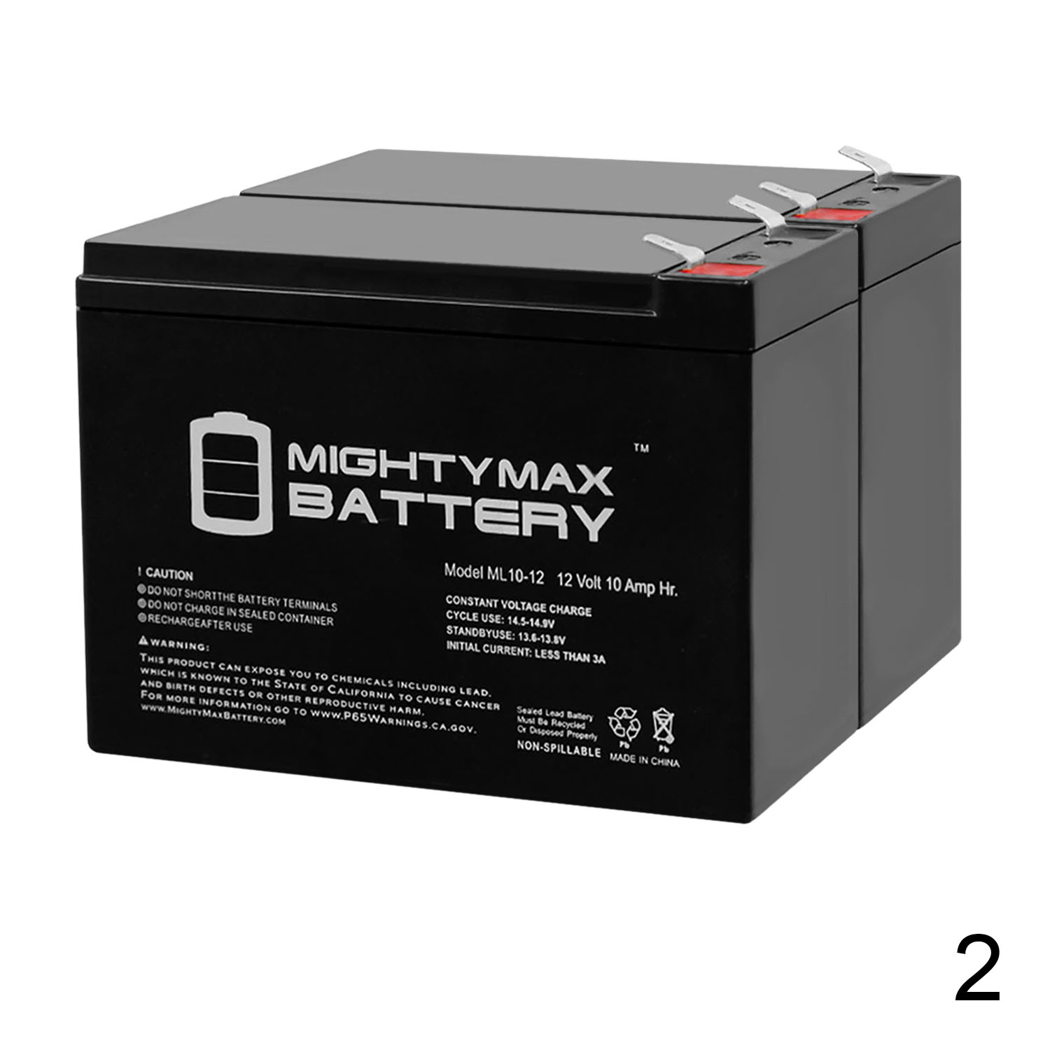 Mighty Max Battery ML10-12 - 12 Volt 10 AH, F2 Terminal, Rechargeable ...