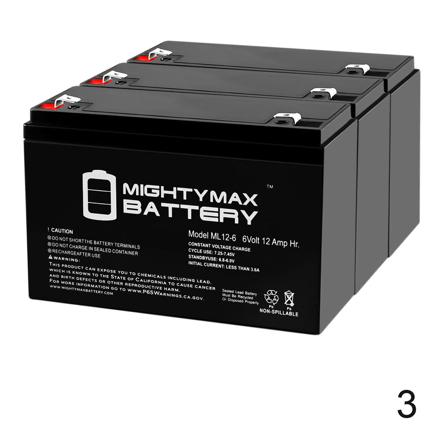 ML12-6F2 - 6 Volt 12 AH, F2 Terminal, Rechargeable SLA AGM Battery ...