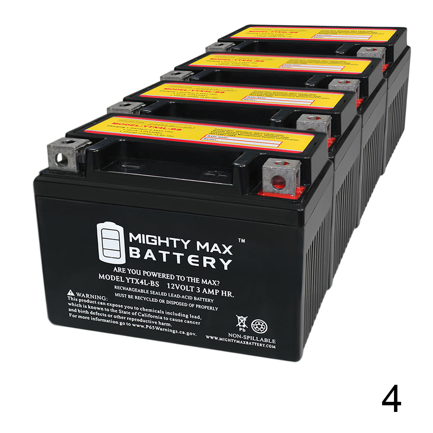 YTX4L-BS 12 VOLT 3AH MOTORCYCLE BATTERY REPLACES YTX4L-BS ...