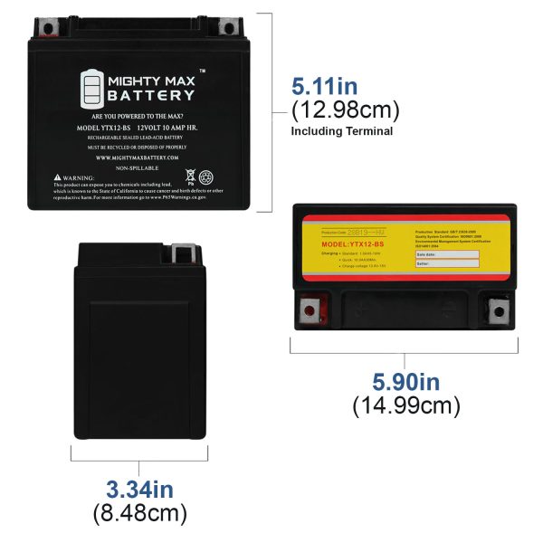 YTX12-BS 12V 10Ah Battery Replacement for Triumph 865 Thruxton 03-10 -  MightyMaxBattery