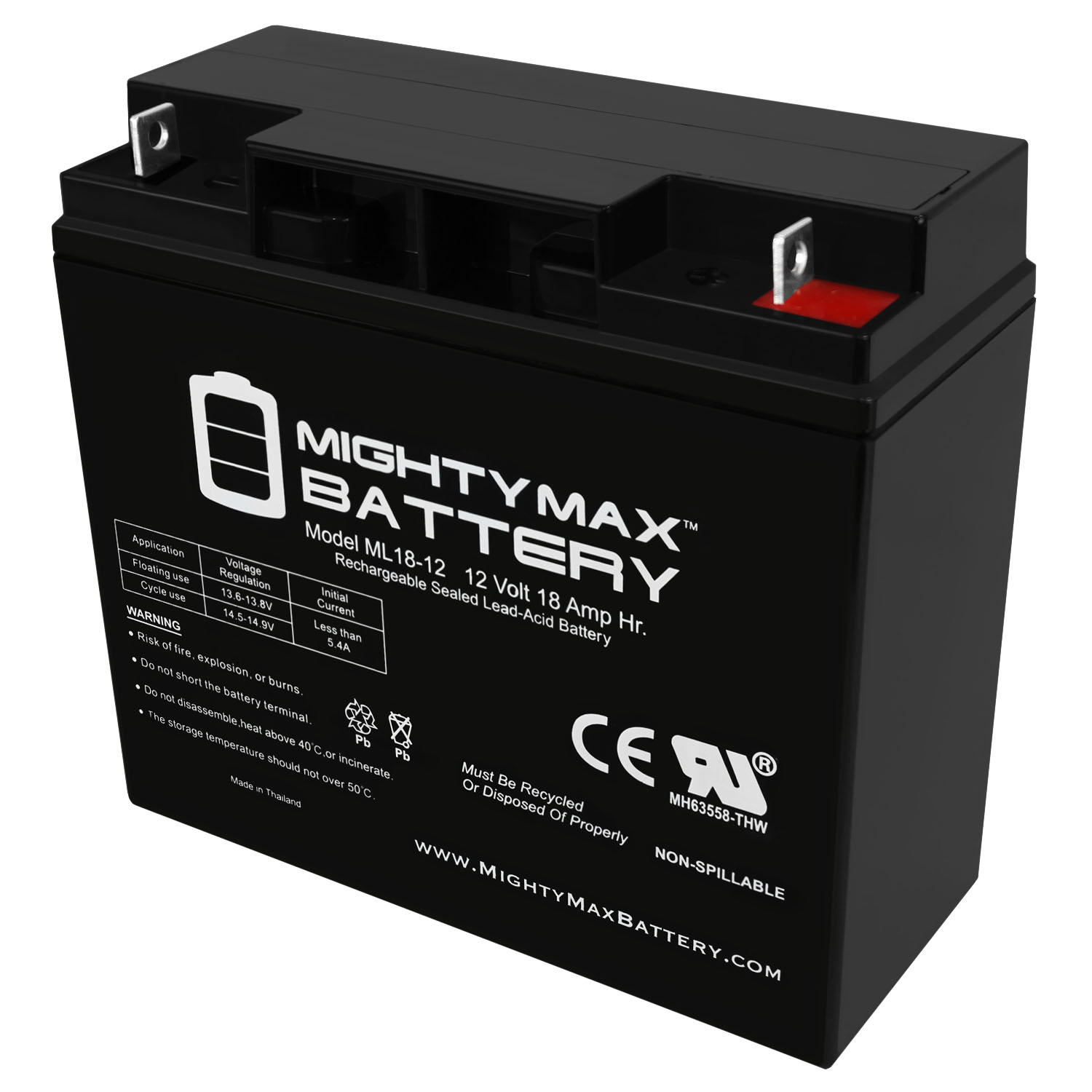 12V 18AH Sealed Lead Acid Battery Replacement For FM12180 - MightyMaxBattery