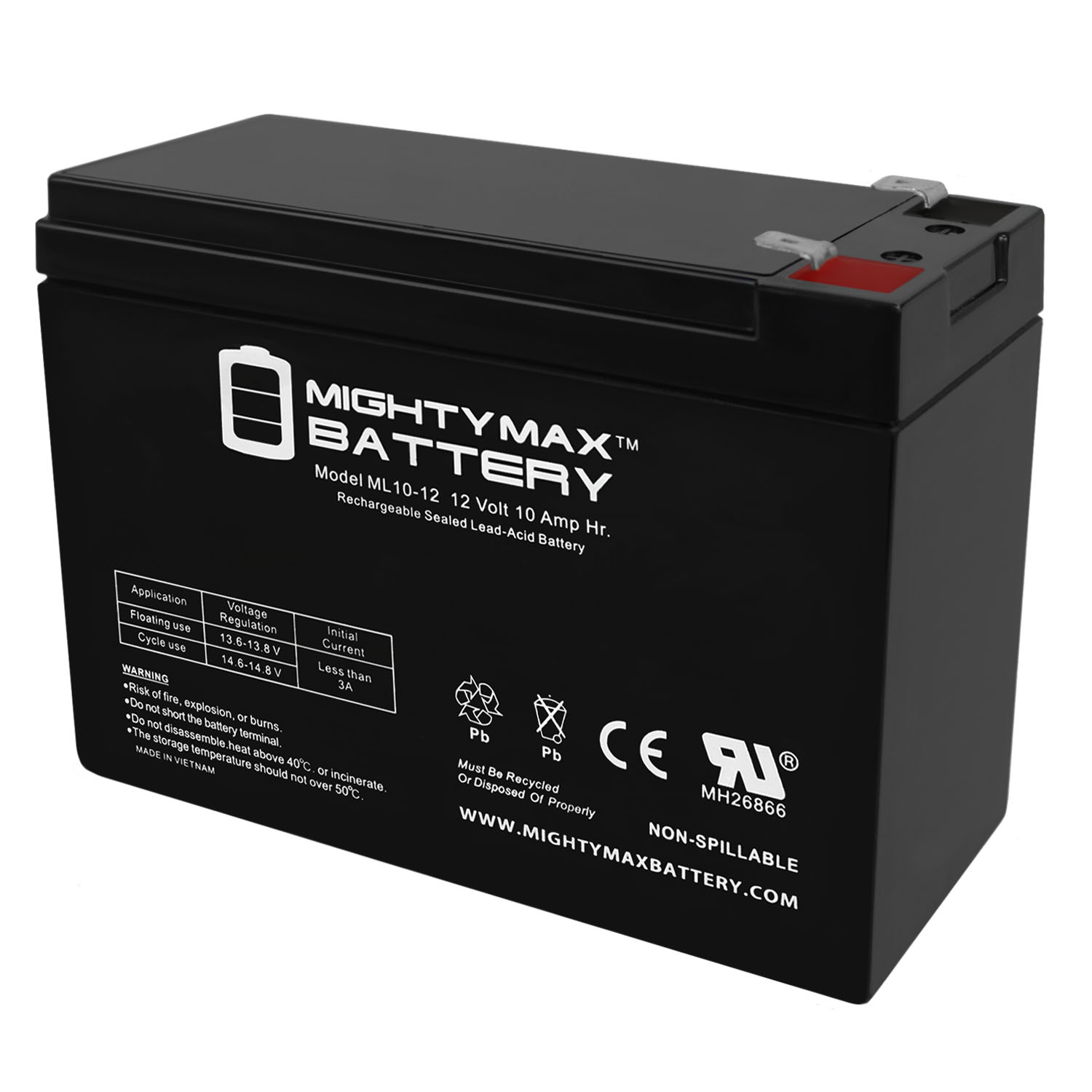 belangrijk het spoor ondanks Mighty Max Battery ML10-12 - 12 Volt 10 AH, F2 Terminal, Rechargeable SLA  AGM Battery - MightyMaxBattery