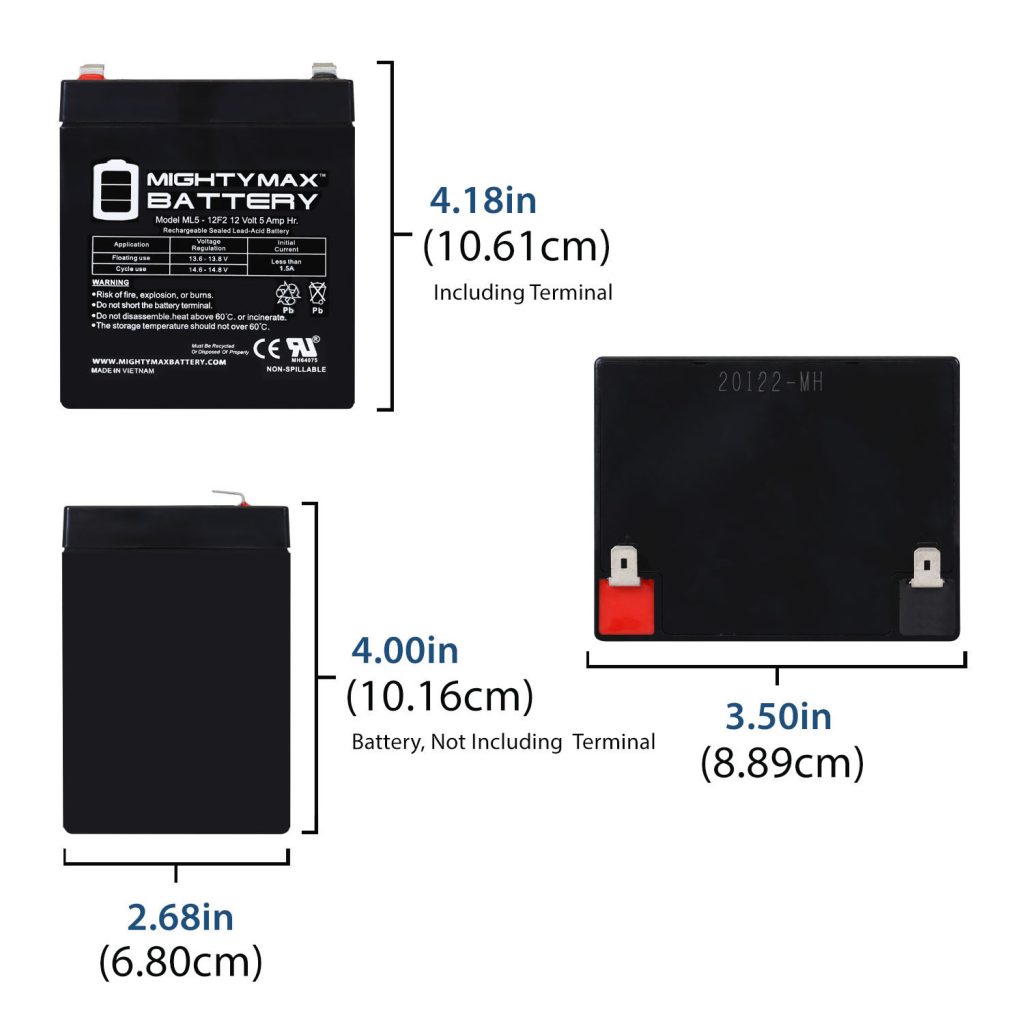 Mighty Max Battery Ml5 12f2 12 Volt 5 Ah F2 Terminal Rechargeable Sla Agm Battery 3507