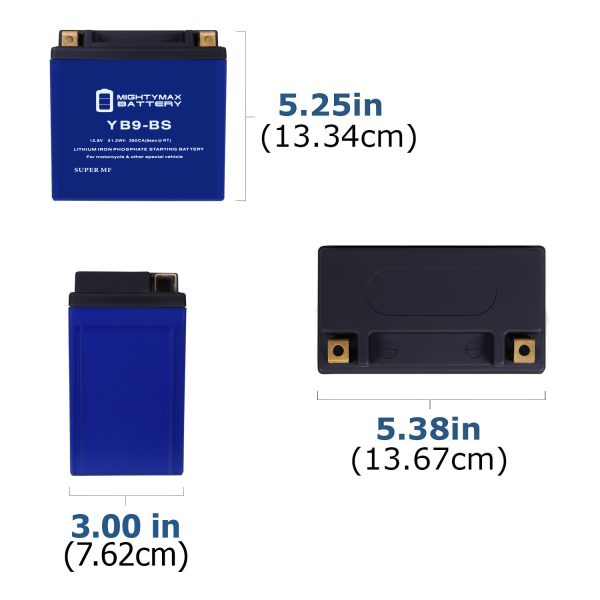 Mighty Max Battery YB9-BSLiFePO4 - 12 Volt 9 AH, 250 CCA, Lithium Iron Phosphate (LiFePO4) Battery
