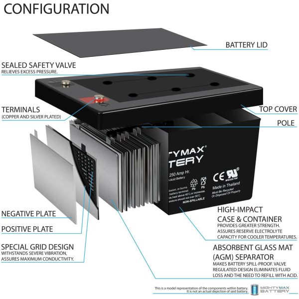 ML8D -12 Volt 250 AH, Internal Thread (INT) Terminal, Rechargeable SLA AGM Battery