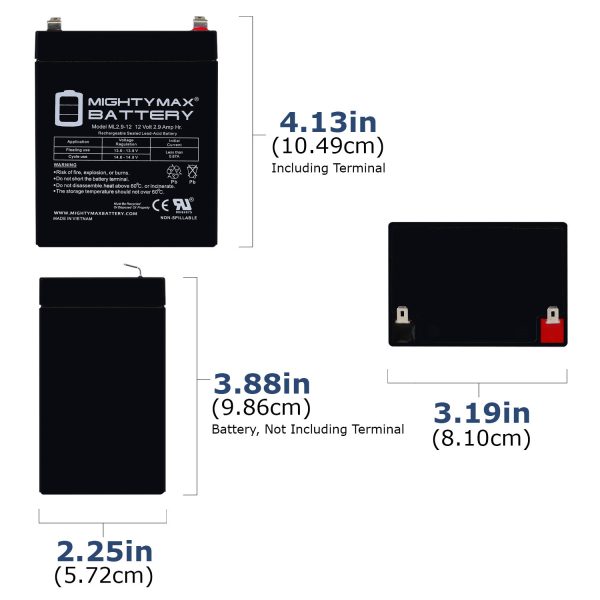 ML2.9-12 - 12Volt 2.9AH, F1 Terminal, Rechargeable SLA AGM Battery