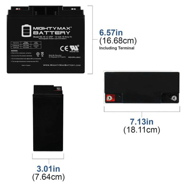 ML18-12XRP - 12 Volt 18 AH, Internal Thread (INT) Terminal, Reverse Polarity, Rechargeable SLA AGM Battery