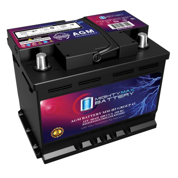 MM-H5 Start and Stop Car BCI Group Size 47 12V 60 AH, 100RC, 680 CCA Rechargeable AGM Car battery