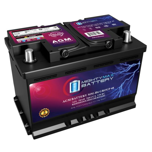 MM-H6 Start and Stop Car BCI Group Size 48 12V 70 AH, 120RC, 760 CCA Rechargeable AGM Car battery