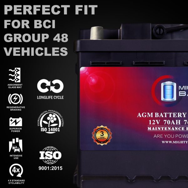 MM-H6 Start and Stop Car BCI Group Size 48 12V 70 AH, 120RC, 760 CCA Rechargeable AGM Car battery