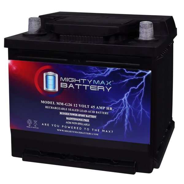 MM-G26 Start and Stop Car BCI Group 26 12V 45AH, 80RC, 540 CCA, Rechargeable SLA AGM Car Battery