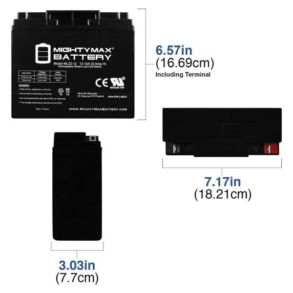 ML22-12 - 12 Volt 22 AH, Nut and Bolt (NB) Terminal, Rechargeable SLA AGM Battery