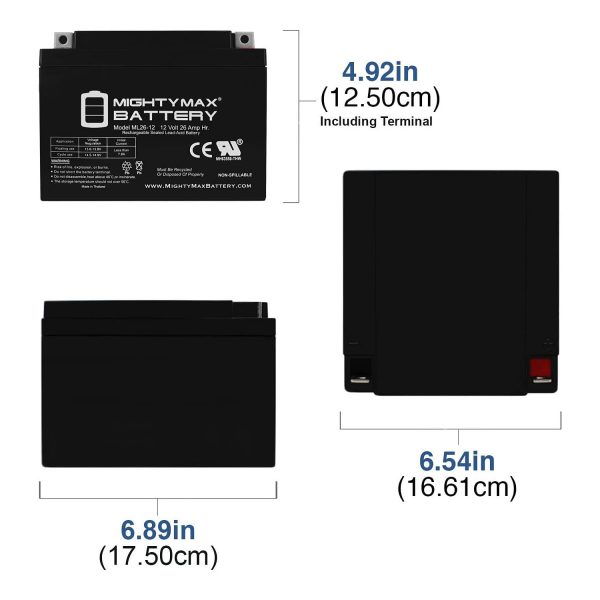 ML26-12 -12 Volt 26 AH, T3 Terminal, Rechargeable SLA AGM Battery