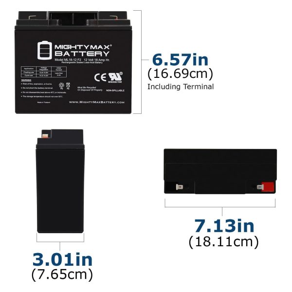 ML18-12F2 - 12 Volt 18 AH, F2 Terminal, Rechargeable SLA AGM Battery