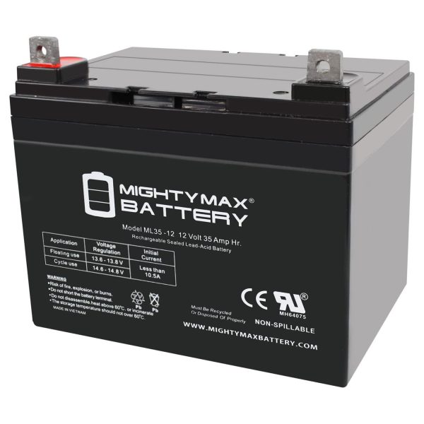 ML35-12 - 12 Volt 35 AH, Nut and Bolt (NB) Terminal, Rechargeable SLA AGM Battery