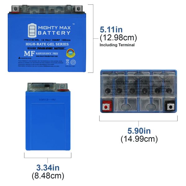 YTX12-BSGEL -12 Volt 10 AH, GEL Type, 180 CCA, Rechargeable Maintenance Free SLA AGM Motorcycle Battery