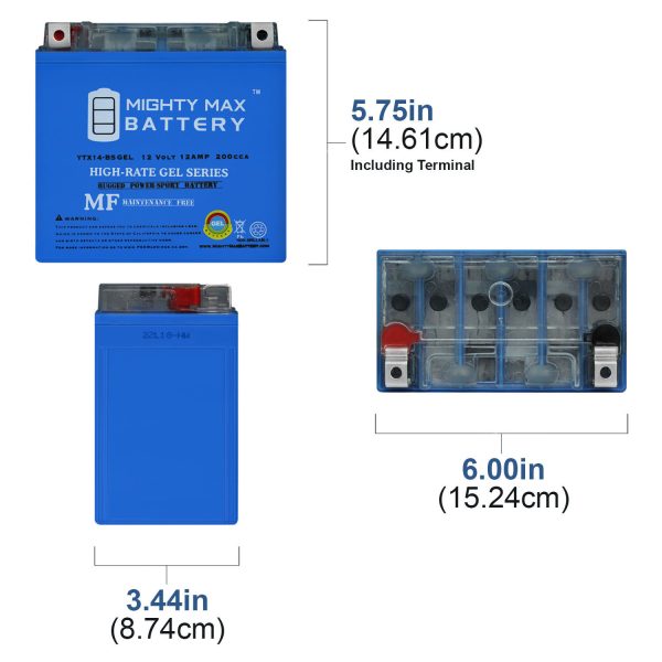 YTX14-BSGEL -12 Volt 12 AH, 200 CCA, Rechargeable Maintenance Free SLA AGM Motorcycle Battery