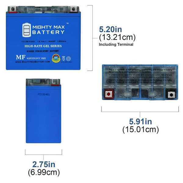 YT12B-4GEL -12 Volt 10 AH, GEL Type 125 CCA, Rechargeable Maintenance Free SLA AGM Motorcycle Battery