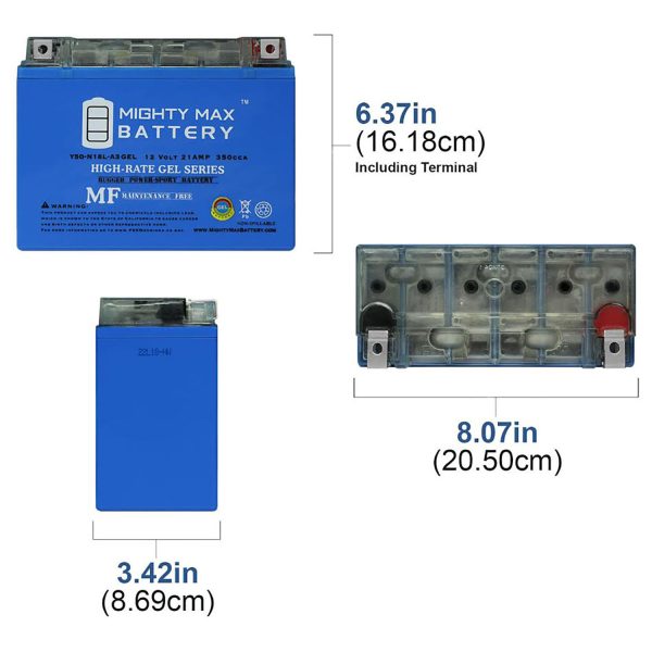 Y50-N18L-A3GEL -12 Volt 21 AH, GEL Type, 350 CCA, Rechargeable Maintenance Free SLA AGM Motorcycle Battery