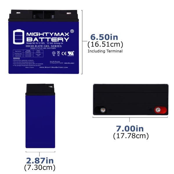 ML18-12GEL - 12 Volt 18 AH, GEL Type, Internal Thread (INT) Terminal, Rechargeable SLA AGM Battery