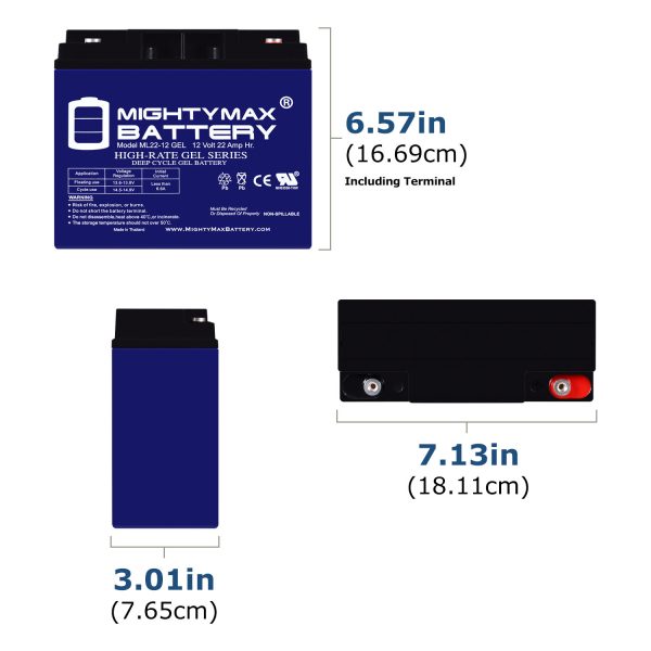 ML22-12GEL - 12 Volt 22 AH, GEL Type, Internal Thread (INT) Terminal, Rechargeable SLA AGM Battery