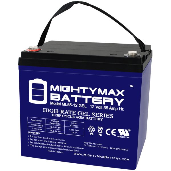 ML55-12GEL -12 Volt 55 AH, GEL Type, Internal Thread (INT) Terminal, Rechargeable SLA AGM Battery