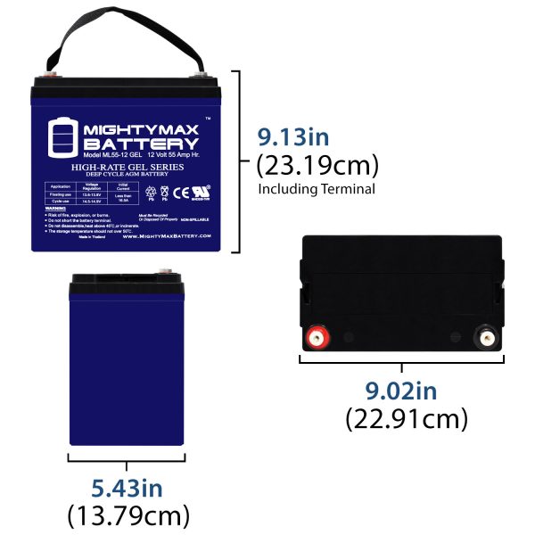 ML55-12GEL -12 Volt 55 AH, GEL Type, Internal Thread (INT) Terminal, Rechargeable SLA AGM Battery