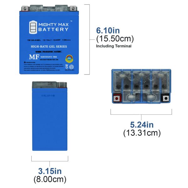 YB12A-AGEL -12 Volt 12 AH, 165 CCA, GEL Type, Rechargeable Maintenance Free SLA AGM Motorcycle Battery