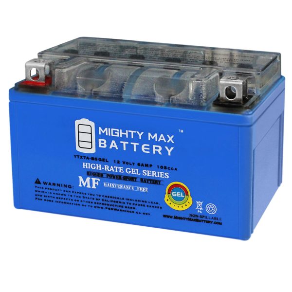 YTX7A-BSGEL -12 Volt 6 AH, GEL Type, 105 CCA, Rechargeable Maintenance Free SLA AGM Motorcycle Battery