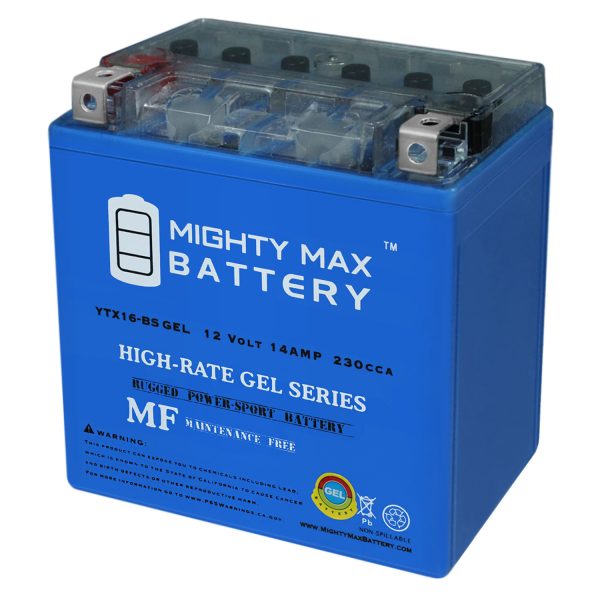 YTX16-BSGEL -12 Volt 14 AH, GEL Type, 230 CCA, Rechargeable Maintenance Free SLA AGM Motorcycle Battery