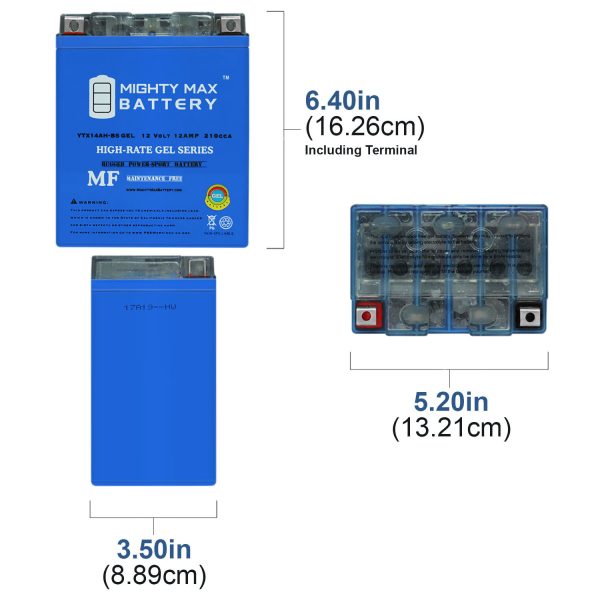 YTX14AHGEL - 12 Volt 12 AH GEL Type, 210 CCA, Rechargeable Maintenance Free SLA AGM Motorcycle Battery