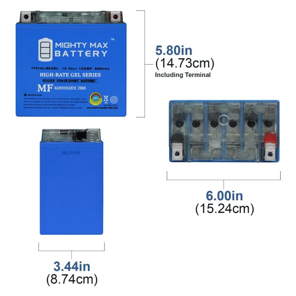 YTX14L-BSGEL -12 Volt 12 AH, GEL Type, 200 CCA, Rechargeable Maintenance Free SLA AGM Motorcycle Battery