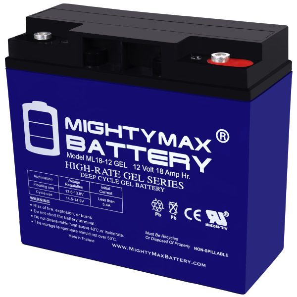 ML18-12GEL - 12 Volt 18 AH, GEL Type, Internal Thread (INT) Terminal, Rechargeable SLA AGM Battery