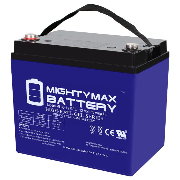 ML35-12GEL - 12 Volt 35 AH, GEL Type, Internal Thread (INT) Terminal, Rechargeable AGM Battery