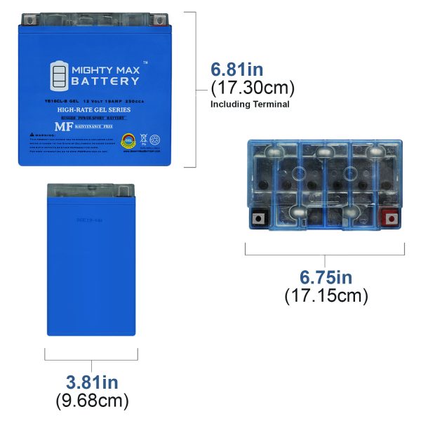 YB16CL-B -12 Volt 19 AH, GEL Type, 250 CCA, Rechargeable Maintenance Free SLA AGM Motorcycle Battery