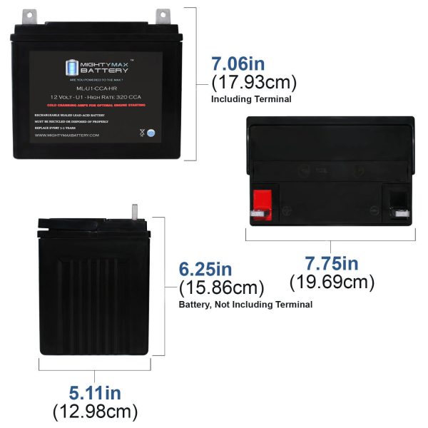 ML-U1-CCAHR -12 Volt, 320 CCA, Nut and Bolt (NB) Terminal, Rechargeable SLA AGM Battery