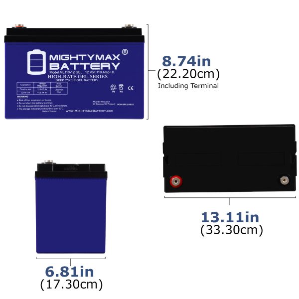 ML110-12GEL - 12 Volt 110 AH, GEL Type, Internal Thread (INT) Terminal, Rechargeable SLA AGM Battery