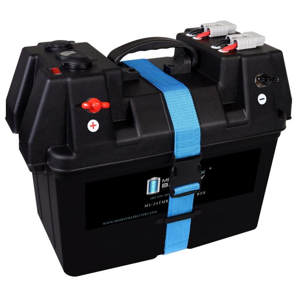 Trolling Motor Smart Battery Box Power Center for 12V Batteries Group 24, 27, 31 Marine Battery box with Dual USB, 12V DC Outlet, Voltmeter and Circuit Breaker