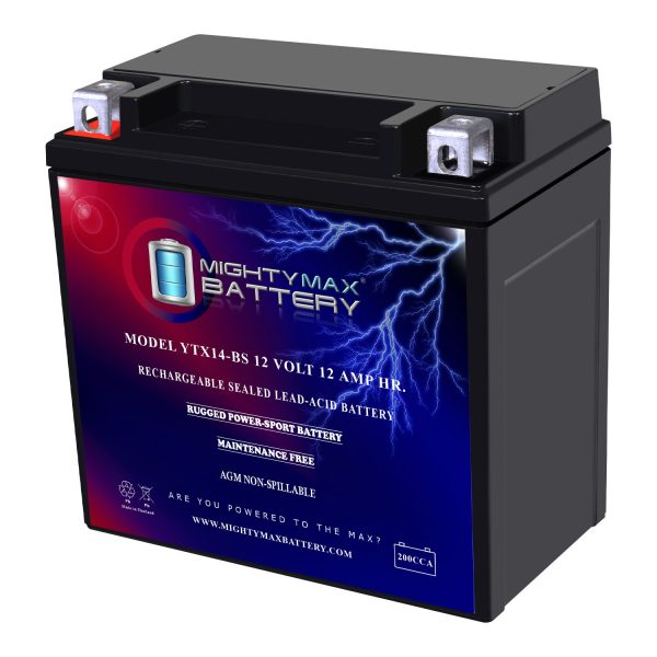 YTX14-BS - 12 Volt 12 AH, 200 CCA, Rechargeable Maintenance Free SLA AGM Motorcycle Battery