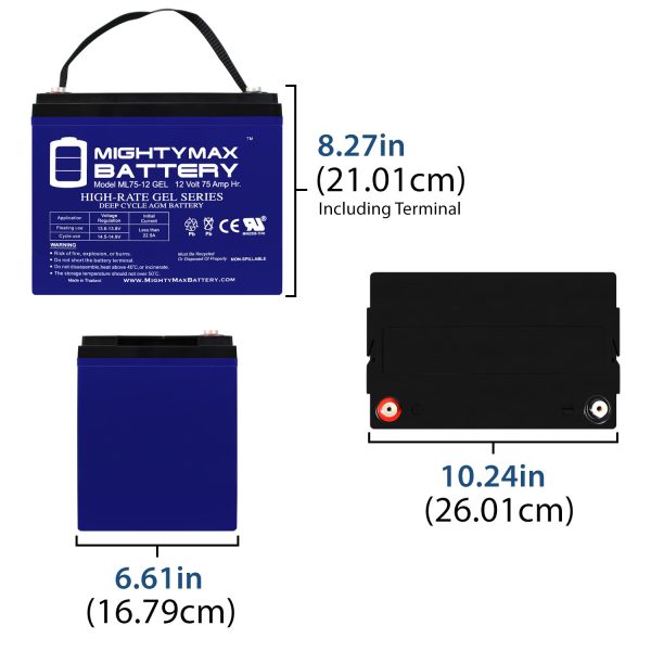 ML75-12GEL -12 Volt 75 AH, GEL Type, Internal Thread (INT) Terminal, Rechargeable SLA AGM Battery