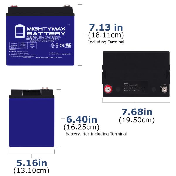 ML35-12GEL - 12 Volt 35 AH, GEL Type, Internal Thread (INT) Terminal, Rechargeable AGM Battery