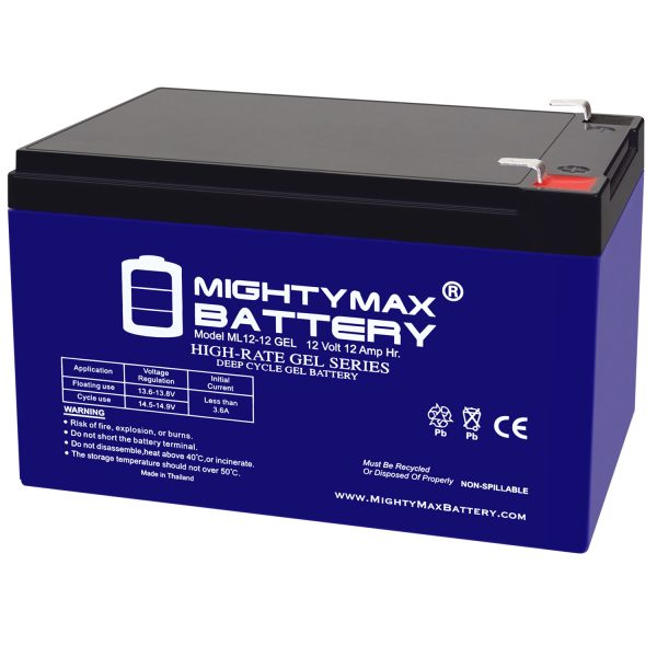 ML12-12GEL - 12 Volt 12 AH, GEL Type, F2 Terminal, Rechargeable SLA AGM Battery