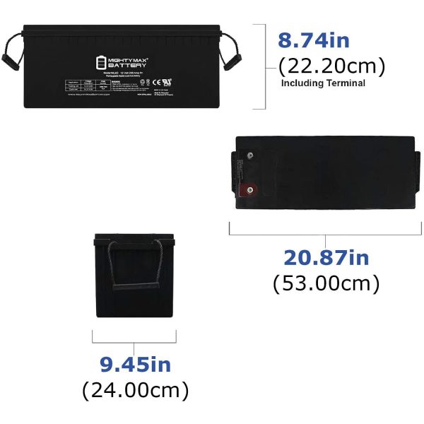 ML4D -12 Volt 200 AH, Internal Thread (INT) Terminal, Rechargeable SLA AGM Battery