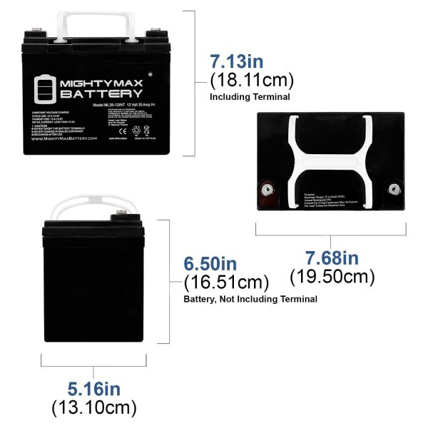 ML35-12INT - 12 Volt 35 AH, Internal Thread (INT) Terminal, Rechargeable SLA AGM Battery