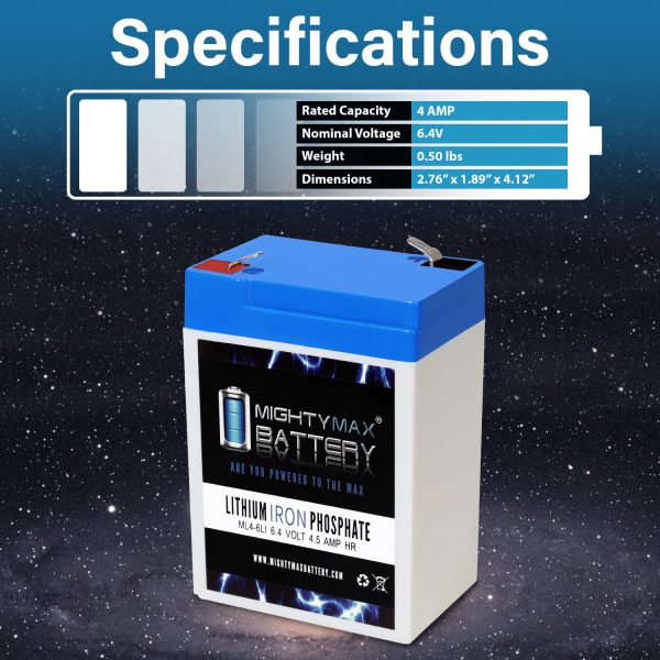 Mighty Max Battery ML4-6LI - 6 Volt 4.5 AH Deep Cycle Lithium Iron Phosphate (LiFePO4) Rechargeable and Maintenance Free Battery