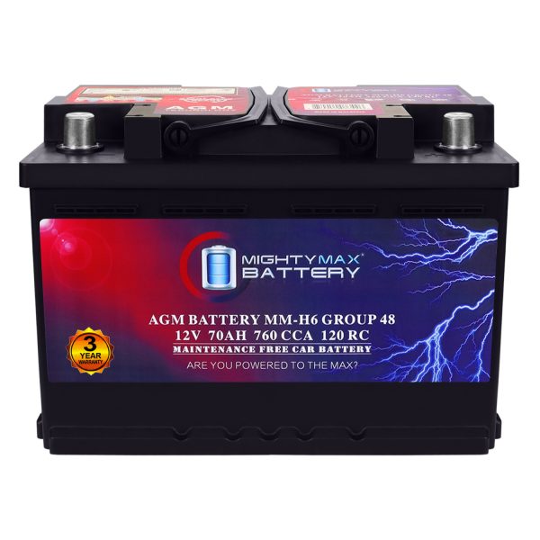 MM-H6 Start and Stop Car BCI Group Size 48 12V 70 AH, 120RC, 760 CCA Rechargeable AGM Car Battery